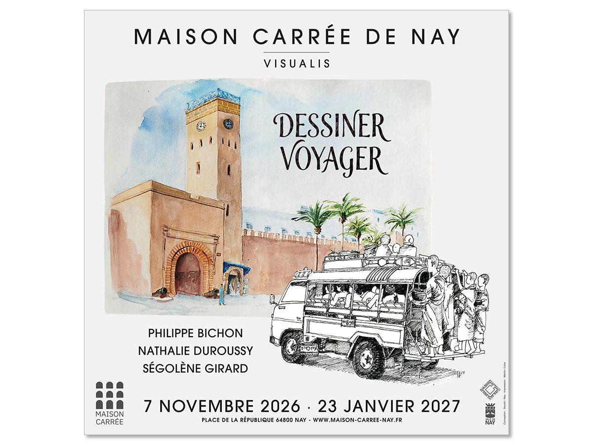 Exposition Visualis "Dessiner, voyager" - Une affiche et un carton signés scom communication Exposition Visualis "Dessiner, voyager" - Une affiche et un carton signés scom communication